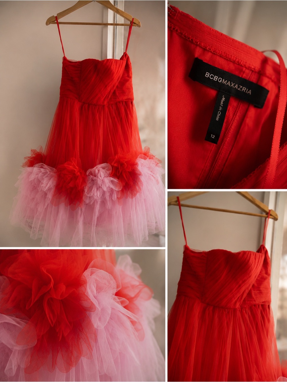 BCBG Red Tulle Statement Dress / Editorial Party Dress - Picture 2 of 2